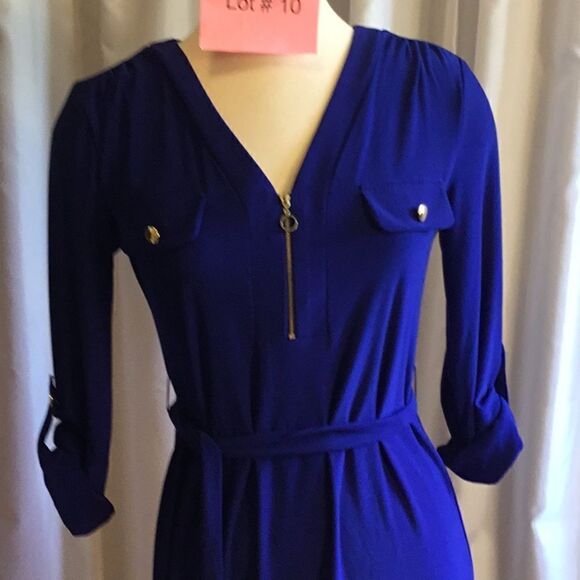 3/4 sleeve dress with belted waist in size PS in a royal blue color - Picture 3 of 16
